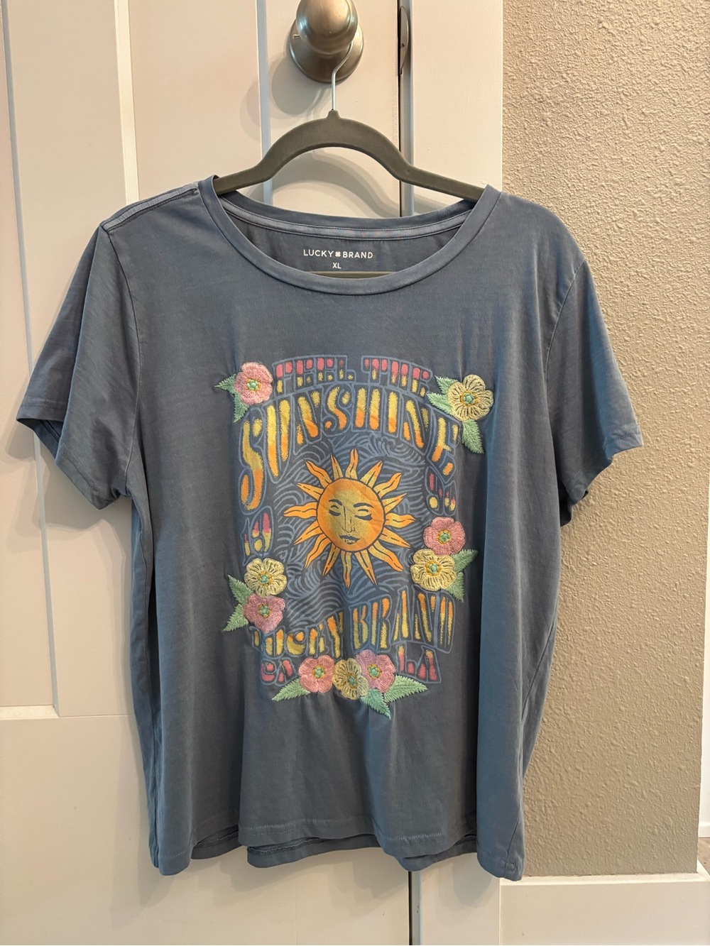 Lucky Brand Blue Graphic 'Sunshine' Tee with Floral Sun Motif
